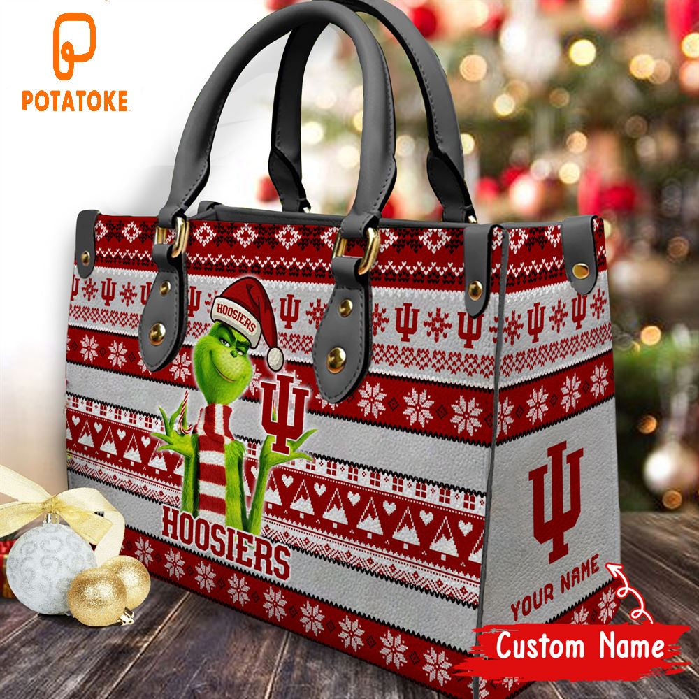 NCAA Indiana Hoosiers Grinch Christmas Women Leather Hand Bag