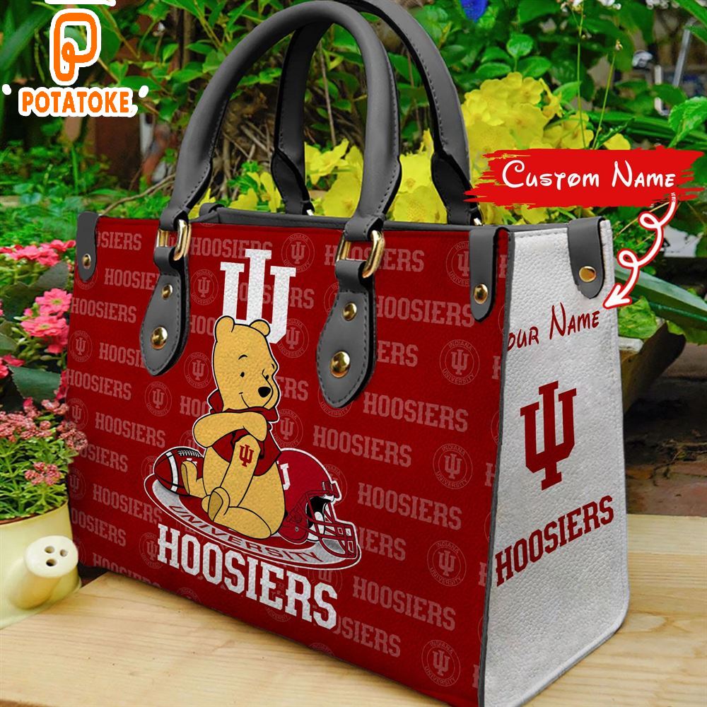 NCAA Indiana Hoosiers Pooh Bear Women Leather Hand Bag