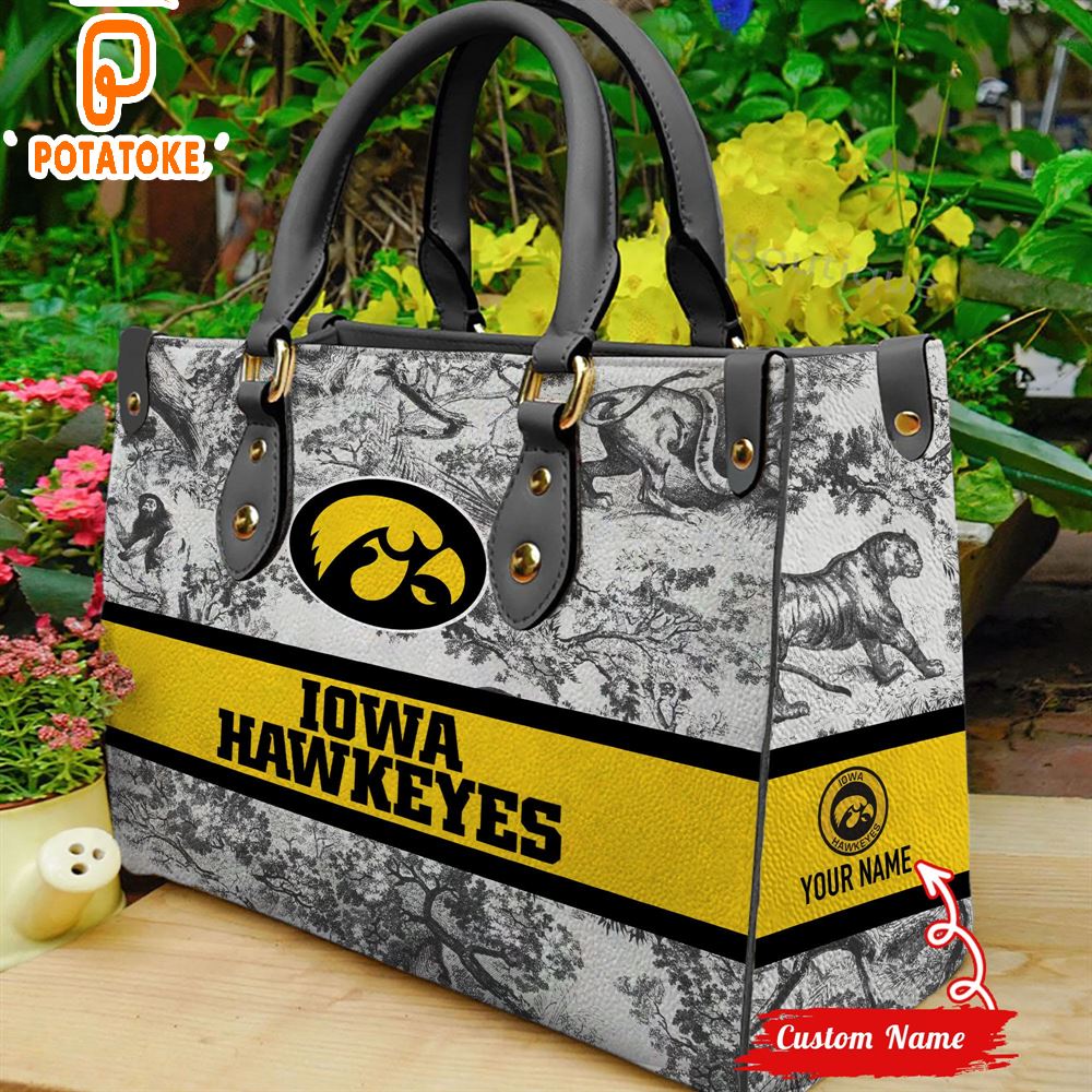 NCAA Iowa Hawkeyes Women Custom Name Leather Bag