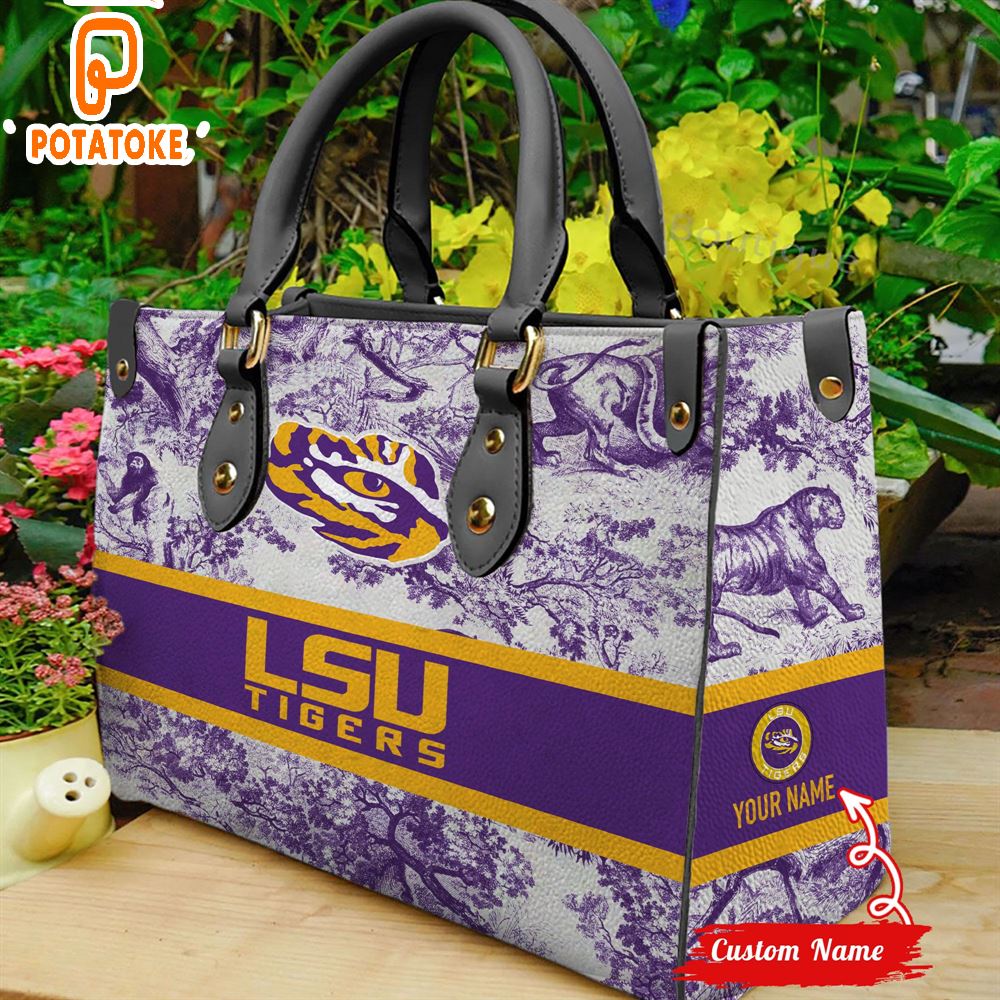 NCAA LSU Tigers Women Custom Name Leather Bag