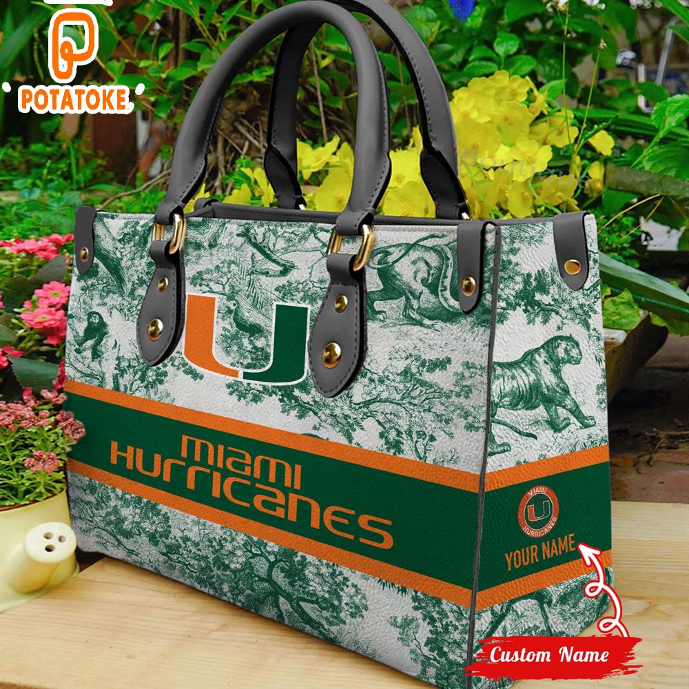 NCAA Miami Hurricanes Women Custom Name Leather Bag