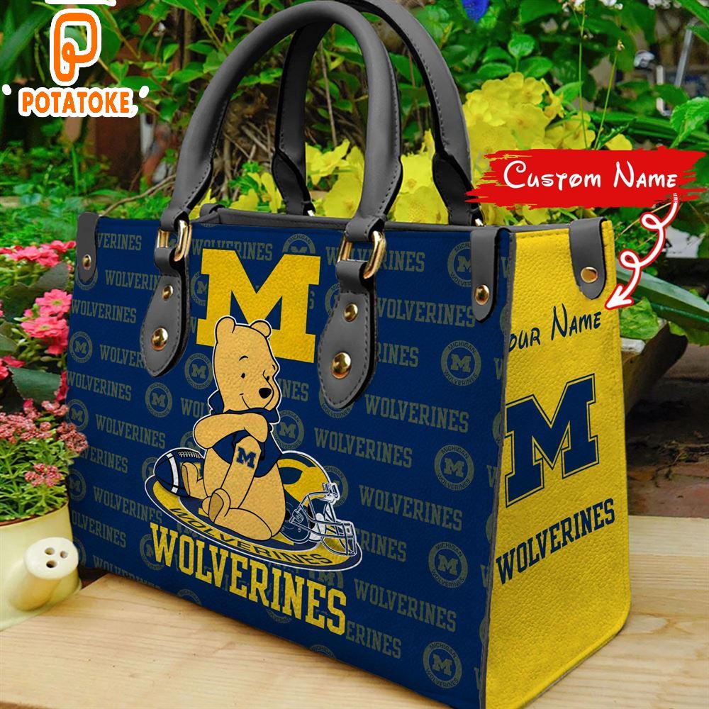 NCAA Michigan Wolverines Pooh Bear Women Leather Hand Bag