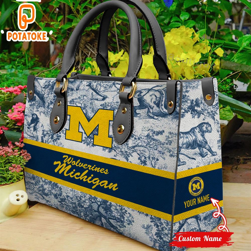 NCAA Michigan Wolverines Women Custom Name Leather Bag