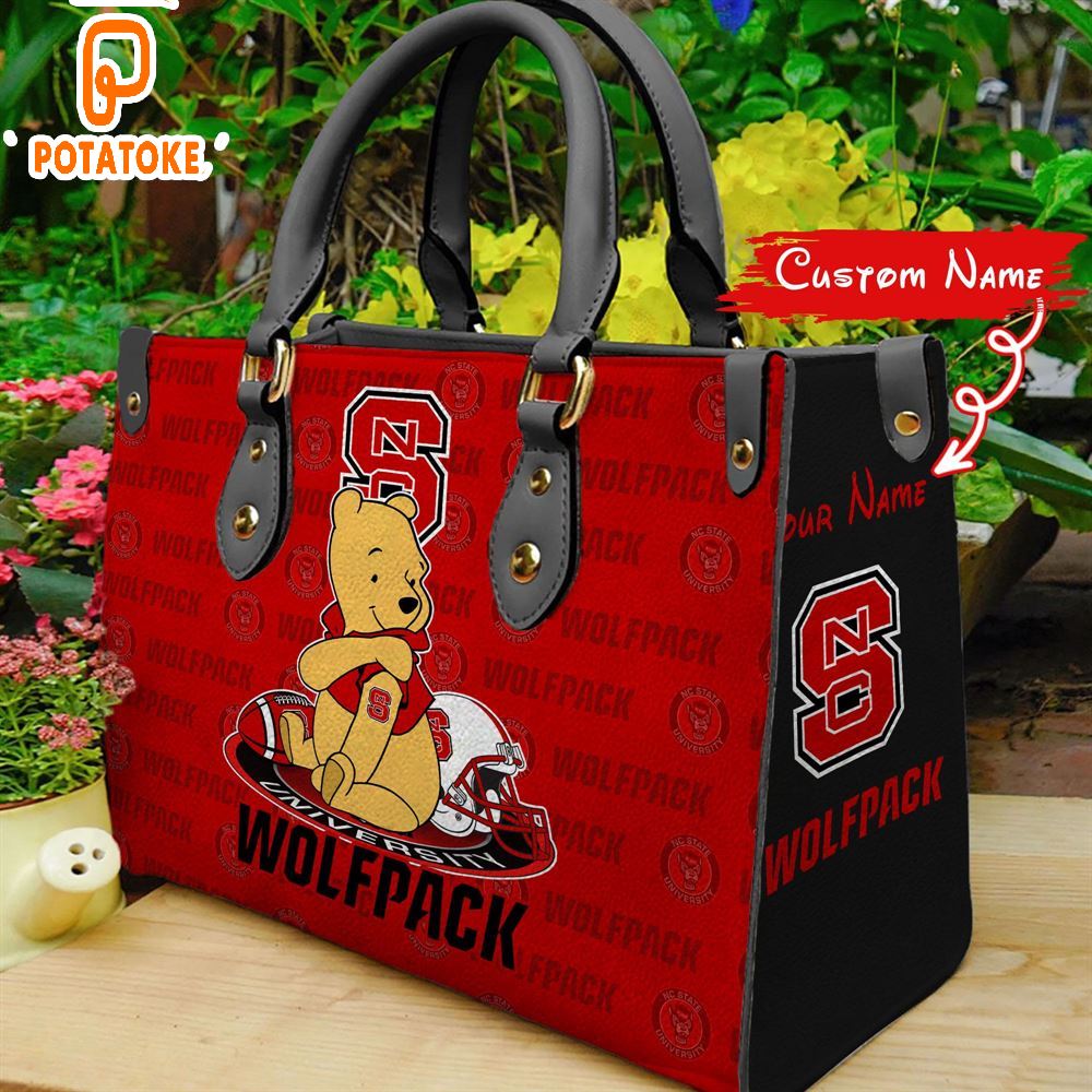 NCAA NC State Wolfpack Pooh Bear Women Leather Hand Bag