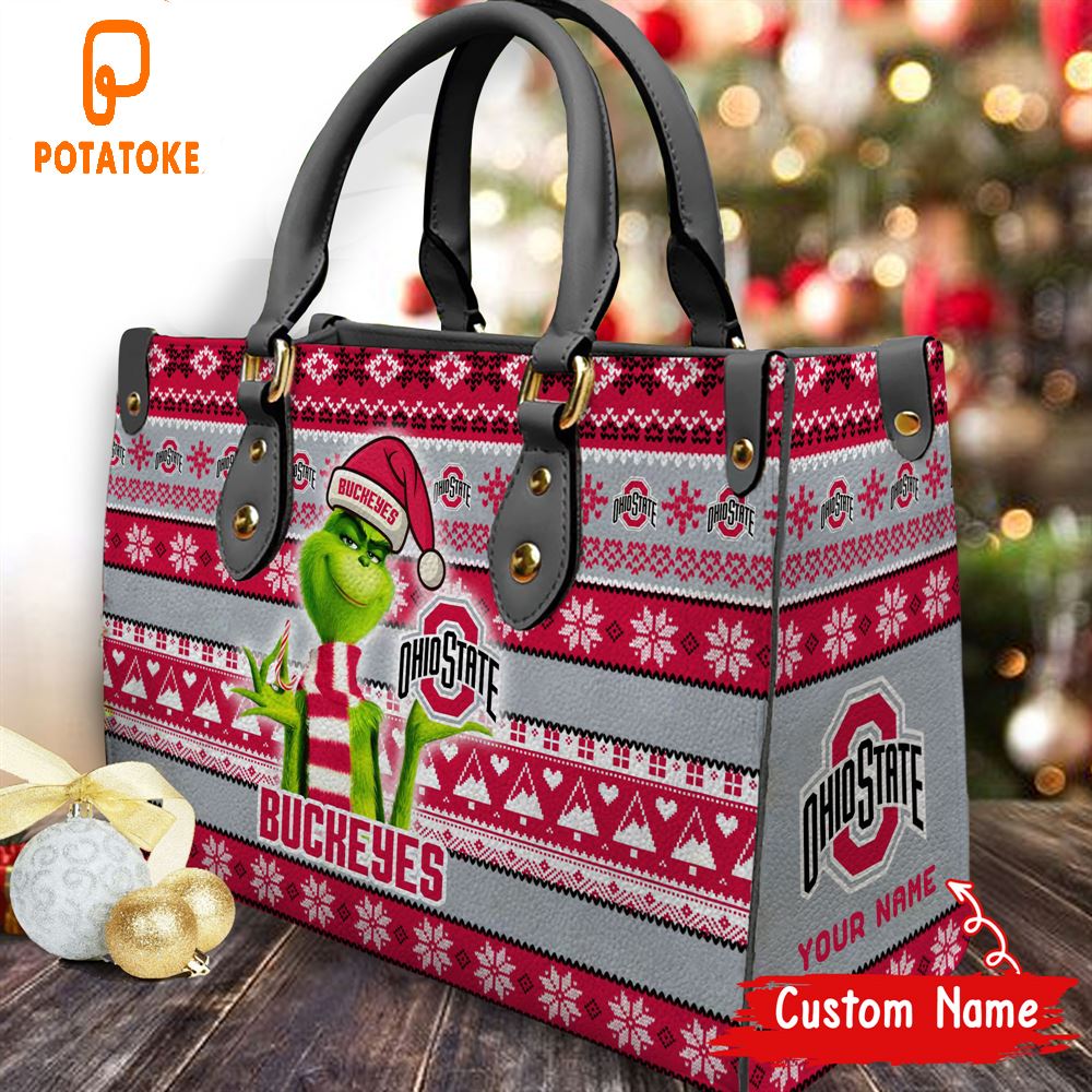 NCAA Ohio State Buckeyes Grinch Christmas Women Leather Hand Bag