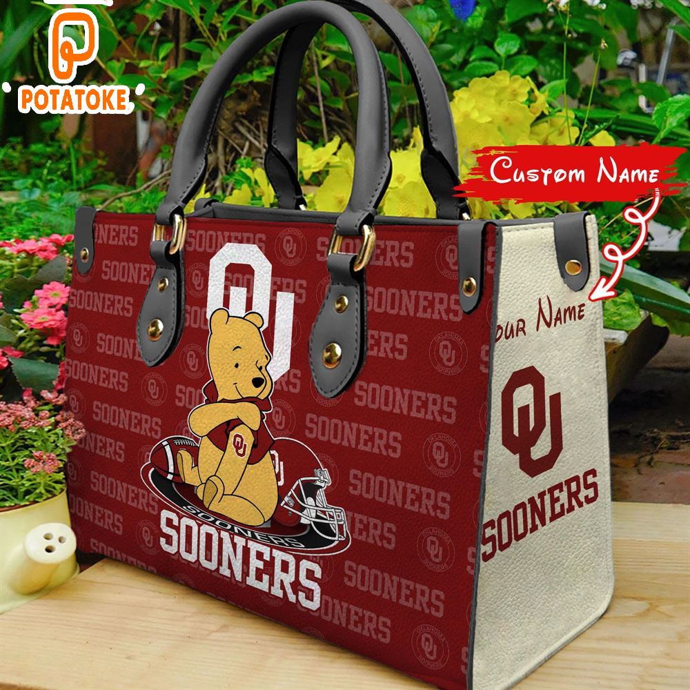 NCAA Oklahoma Sooners Pooh Bear Women Leather Hand Bag