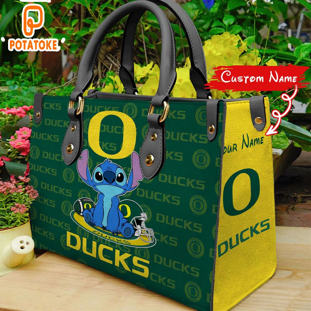 NCAA Oregon Ducks Stitch Women Leather Hand Bag