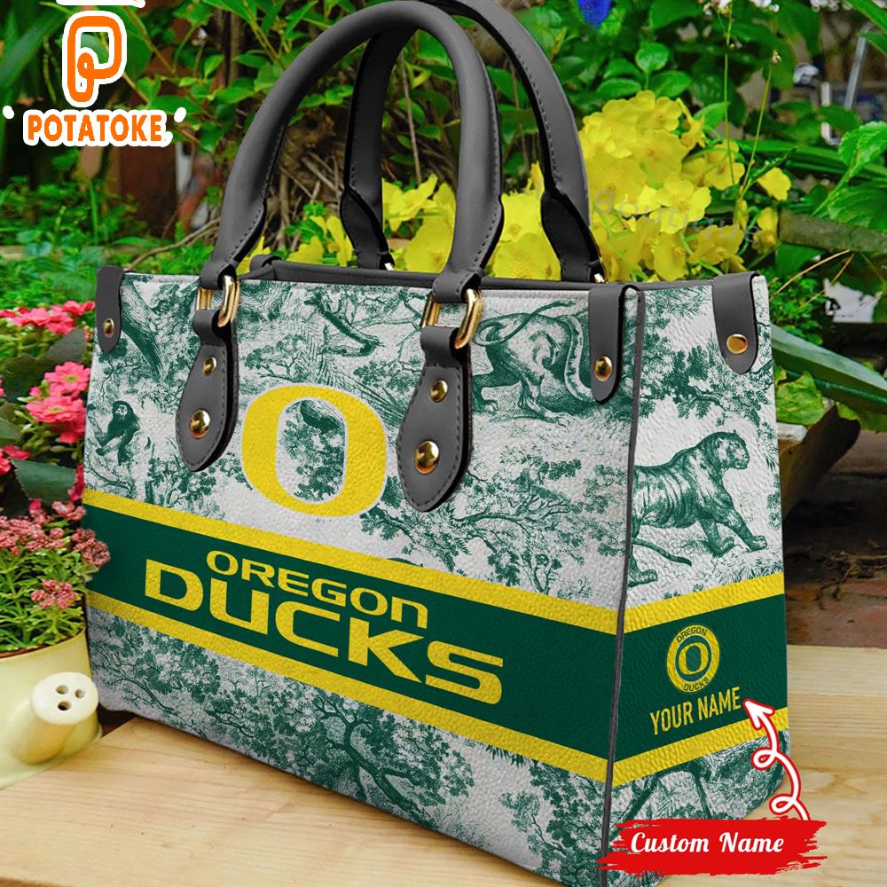 NCAA Oregon Ducks Women Custom Name Leather Bag