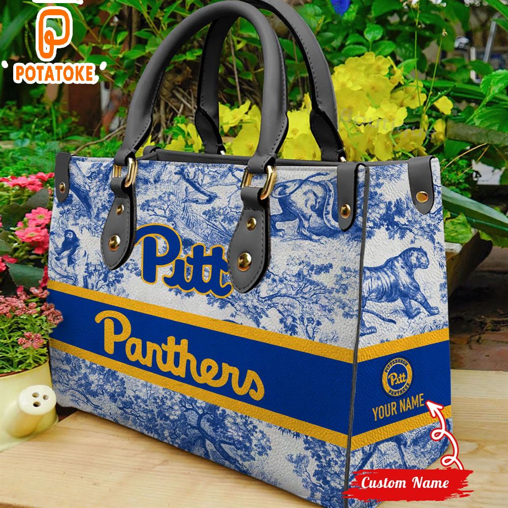 NCAA Pittsburgh Panthers Women Custom Name Leather Bag