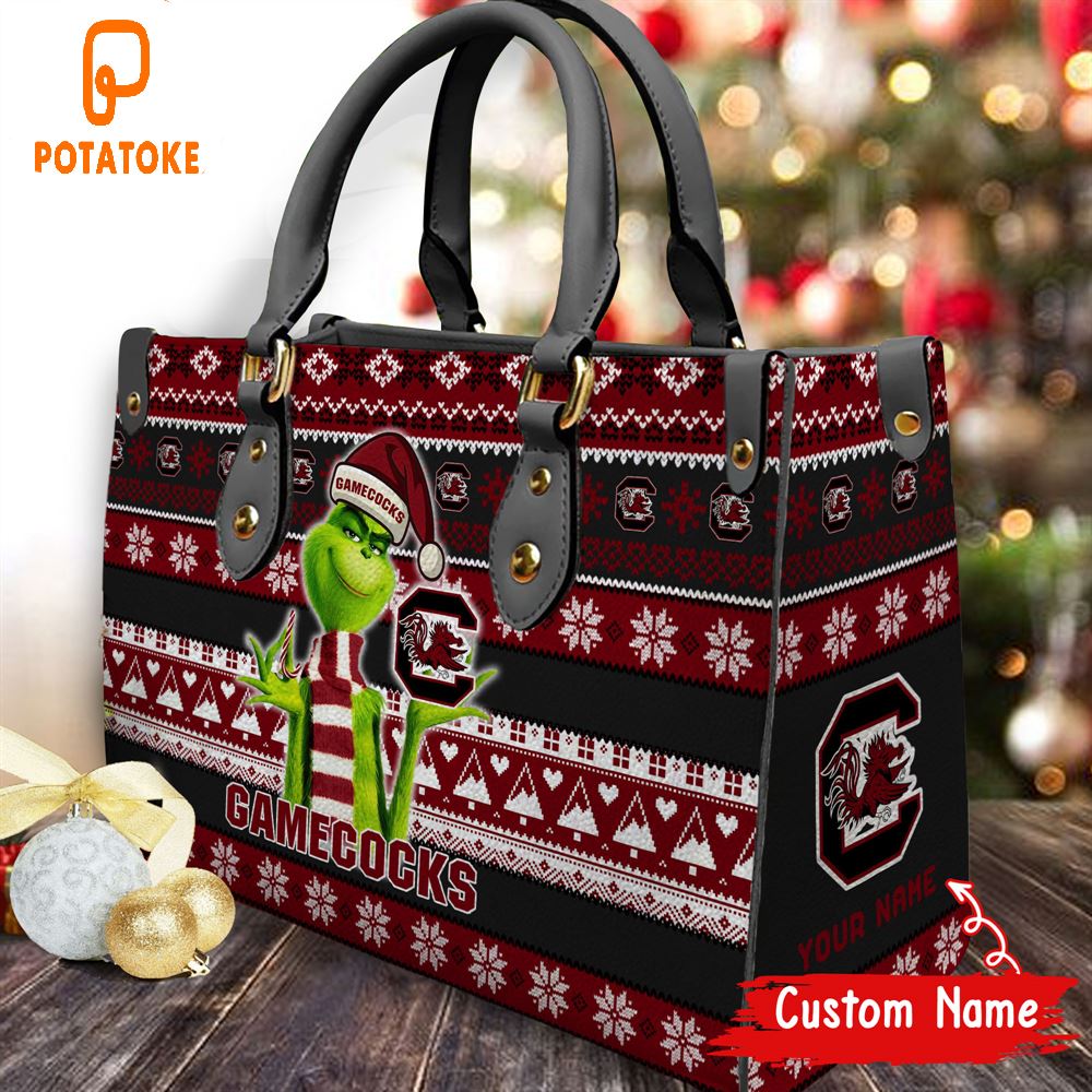 NCAA South Carolina Gamecocks Grinch Christmas Women Leather Hand Bag