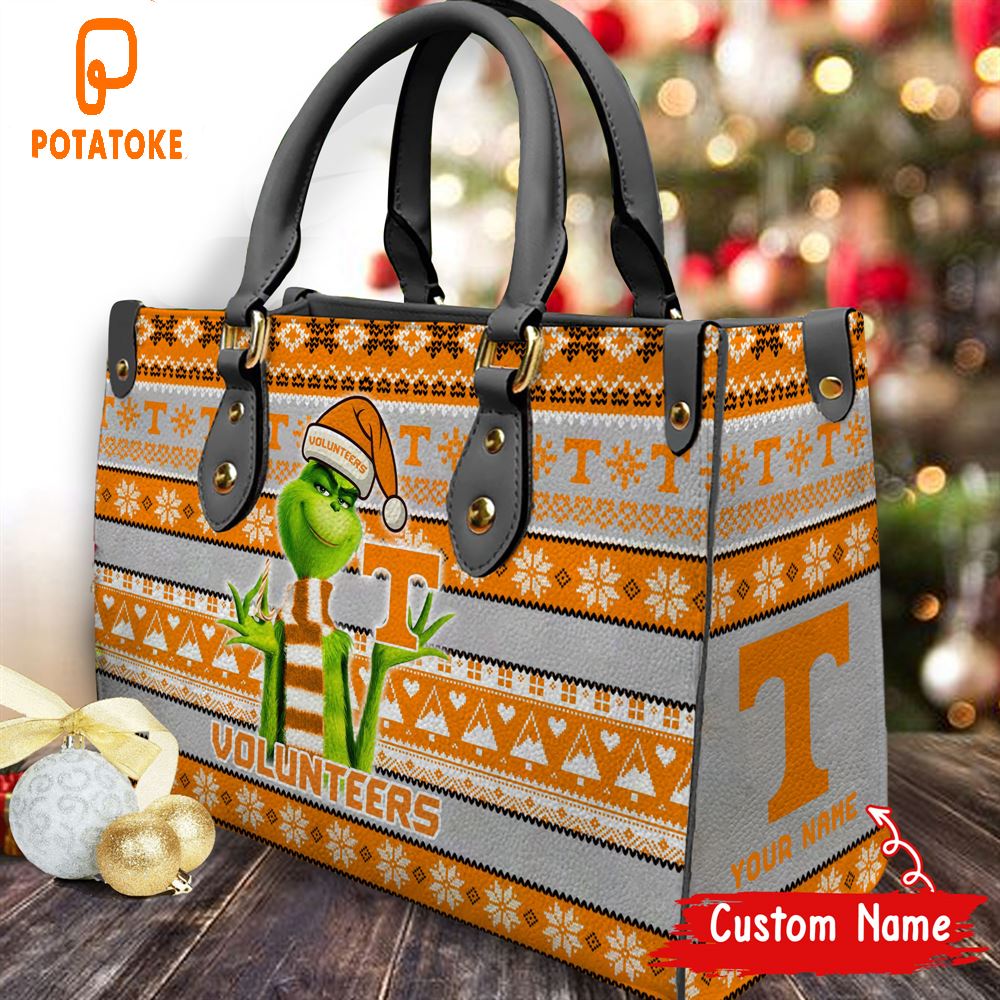 NCAA Tennessee Volunteers Grinch Christmas Women Leather Hand Bag