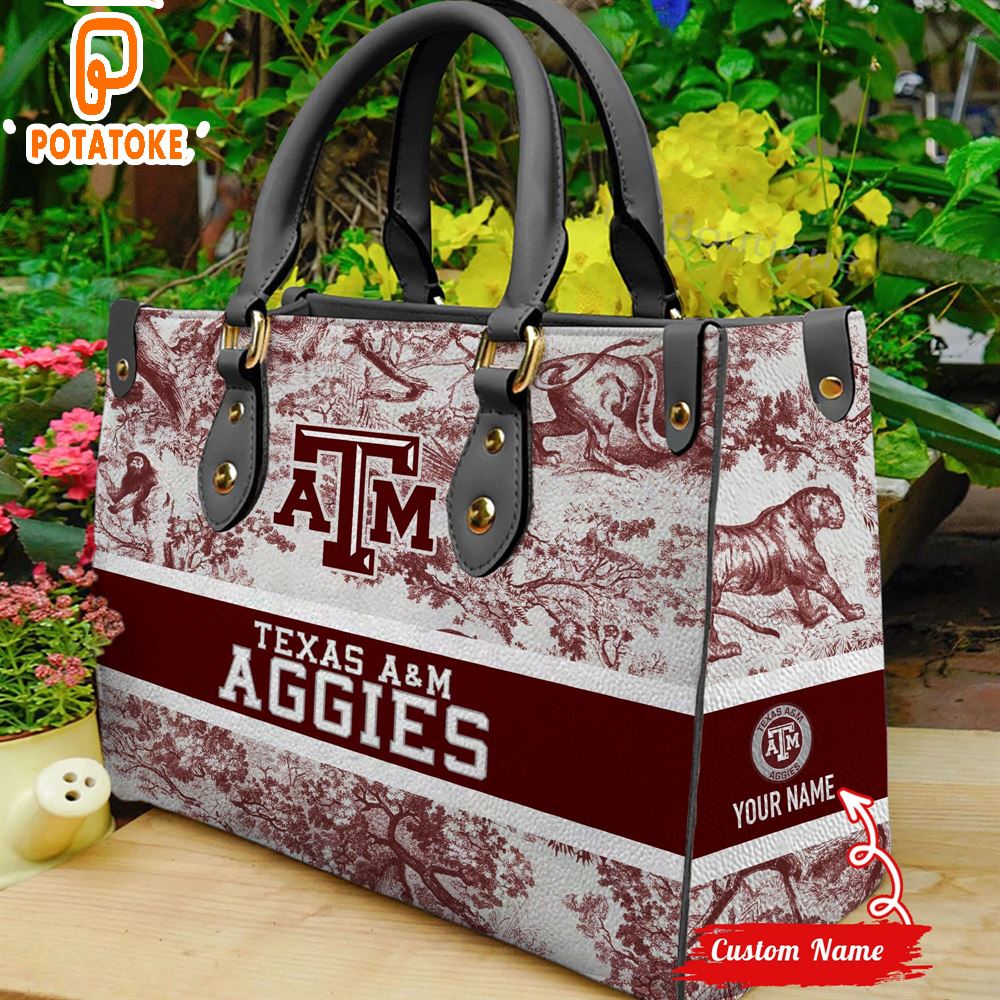 NCAA Texas A M Aggies Women Custom Name Leather Bag