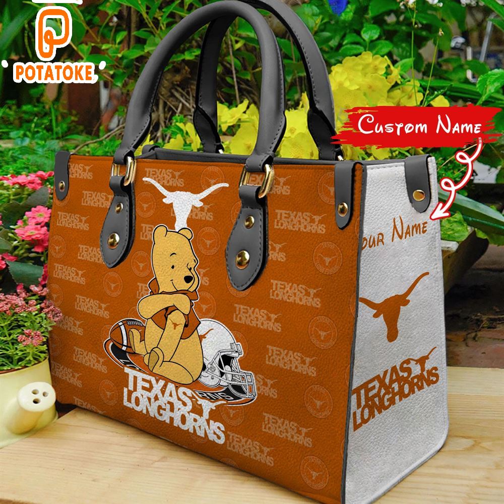 NCAA Texas Longhorns Pooh Bear Women Leather Hand Bag