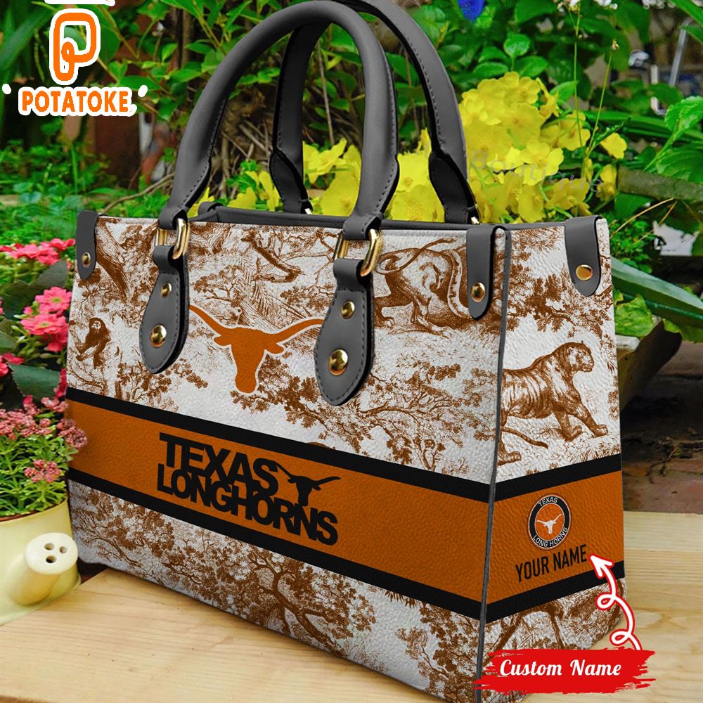 NCAA Texas Longhorns Women Custom Name Leather Bag