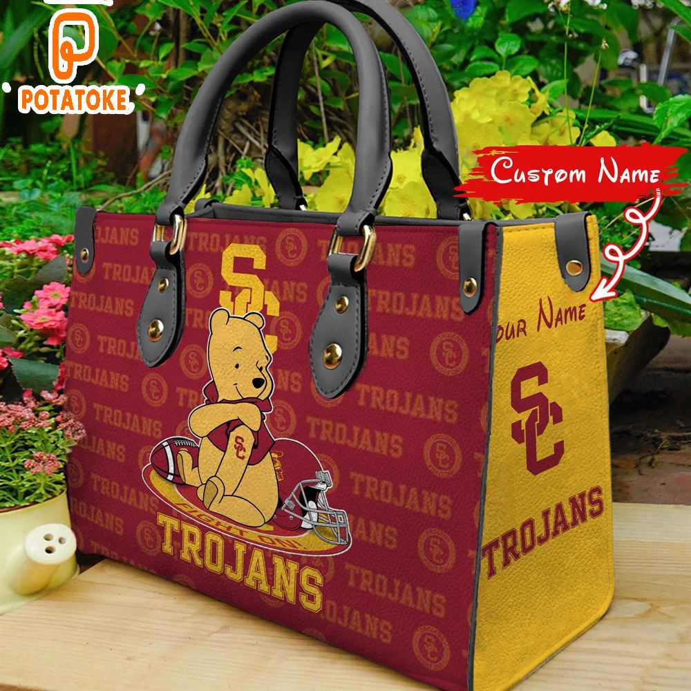 NCAA USC Trojans Pooh Bear Women Leather Hand Bag