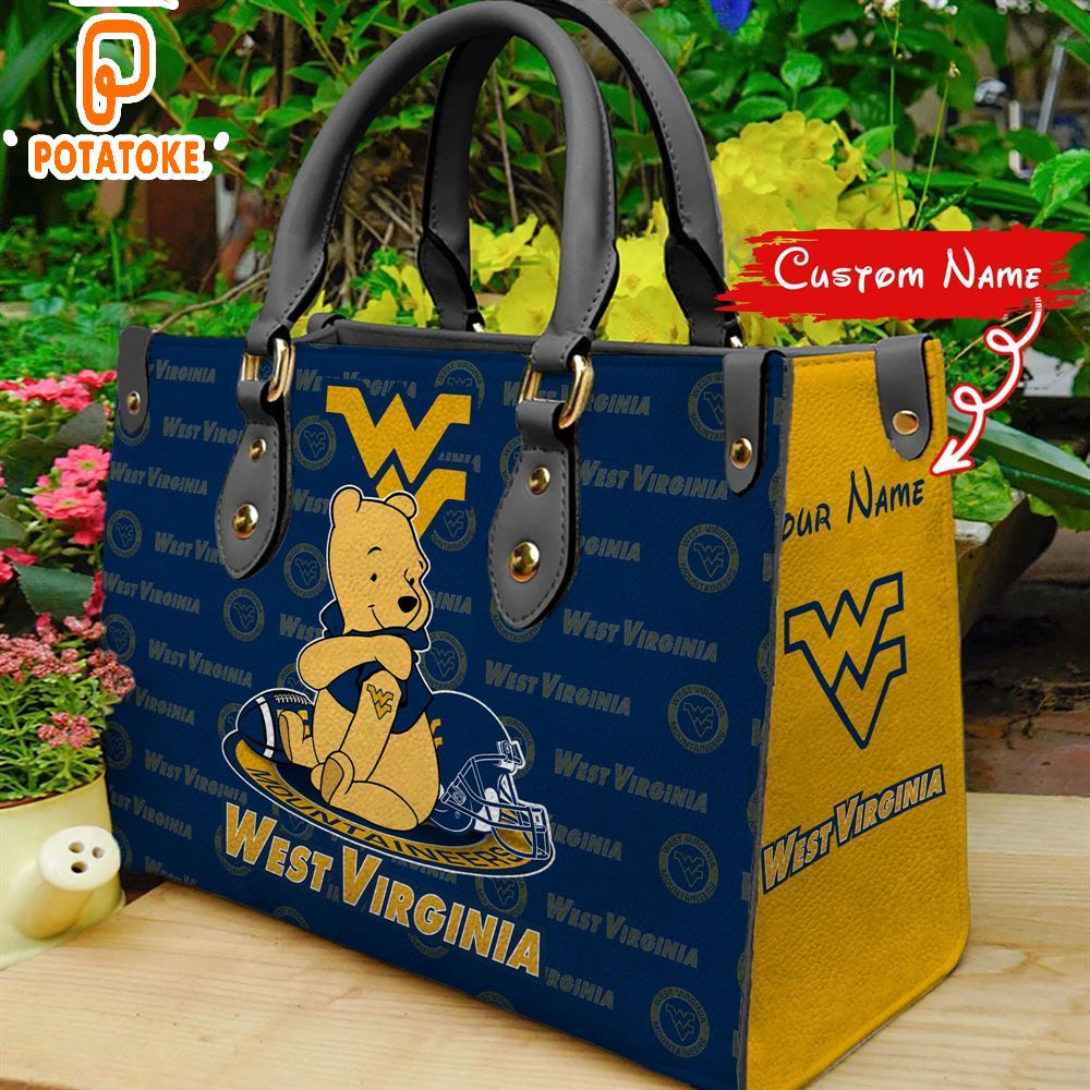 NCAA West Virginia Mountaineers Pooh Bear Women Leather Hand Bag