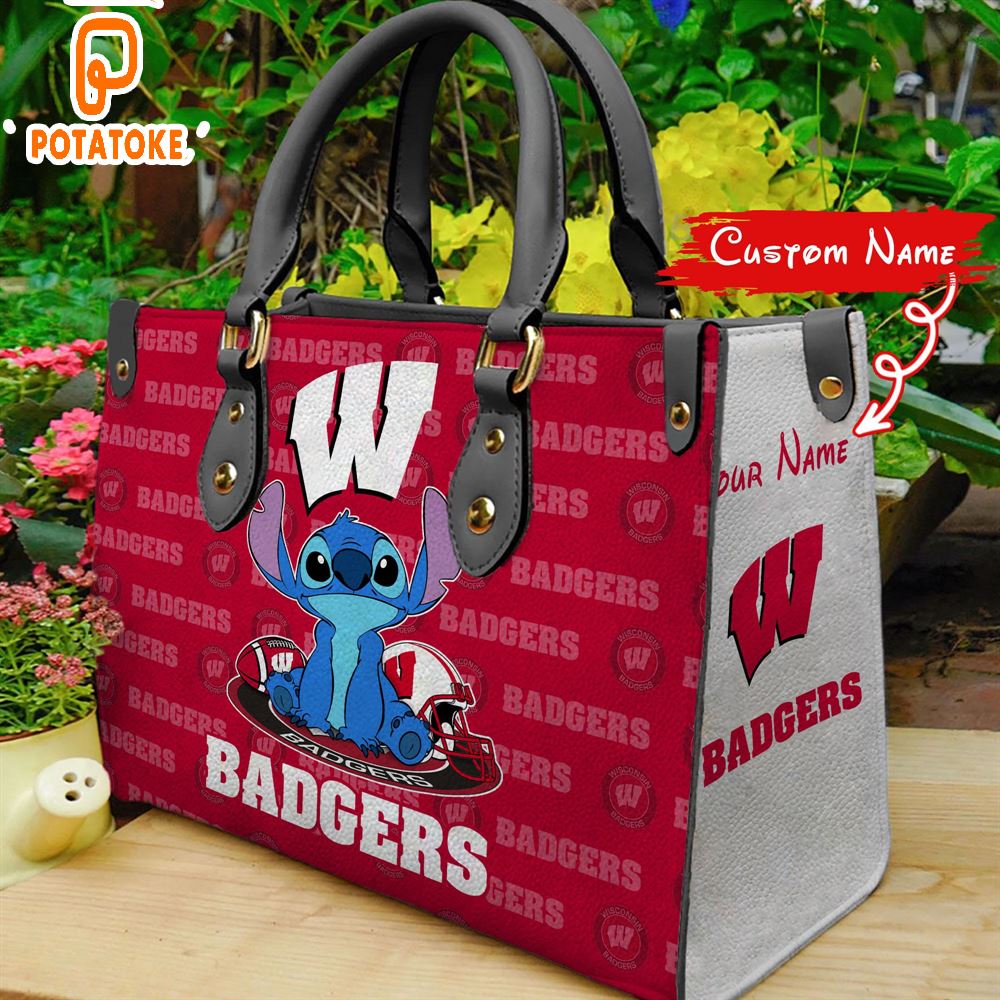 NCAA Wisconsin Badgers Stitch Women Leather Hand Bag