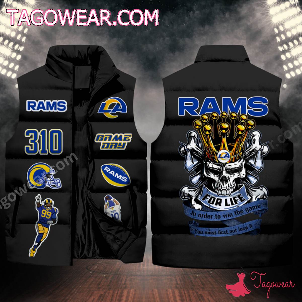 NFL Los Angeles Rams Skull For Life In Order To Win The Game Puffer Sleeveless Jacket