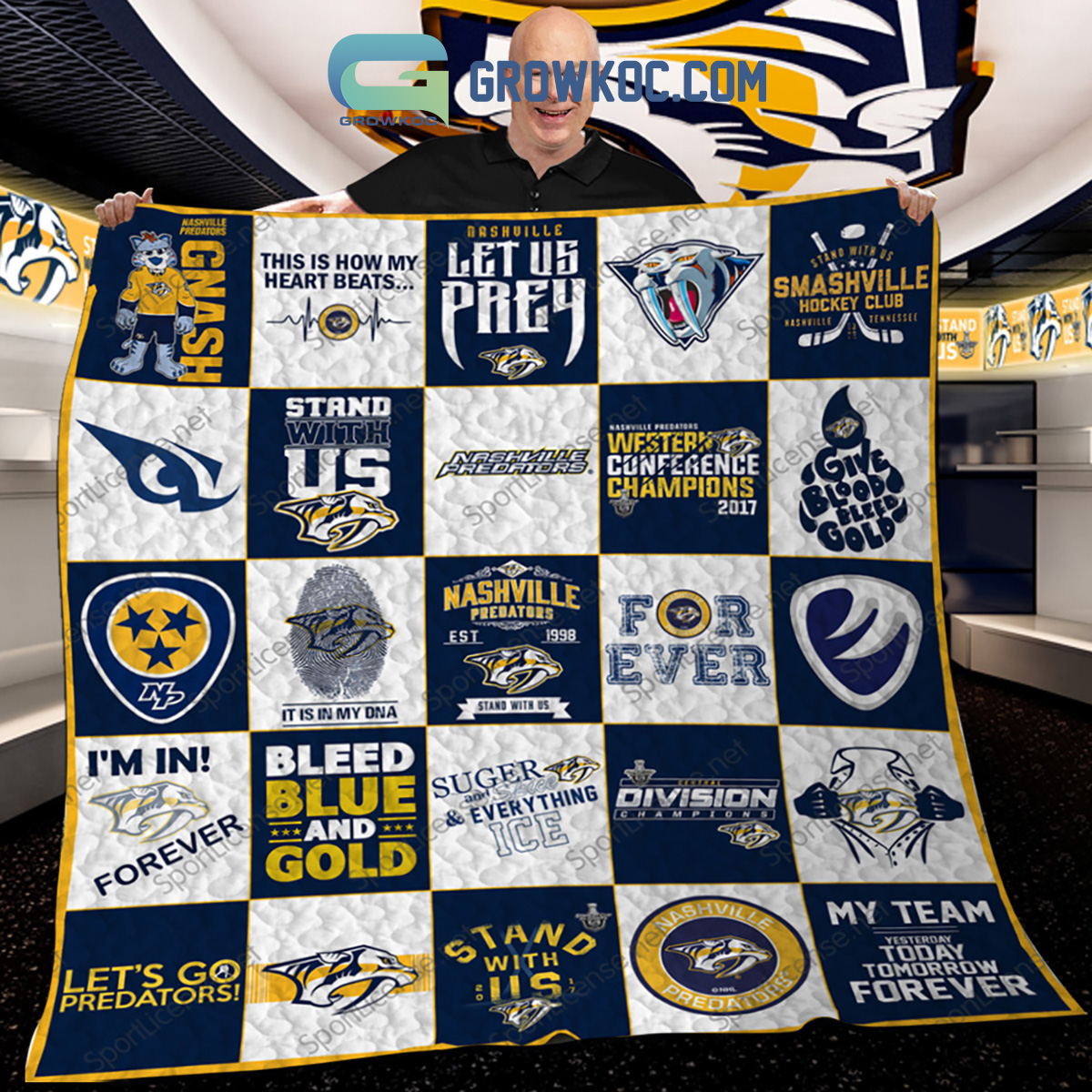 Nashville Predators Give Blood Bleed Gold Forever Fleece Blanket Quilt2B1 NKwqp