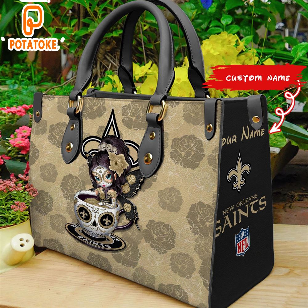 New Orleans Saints Sugar Skull Girl Women Leather Hand Bag