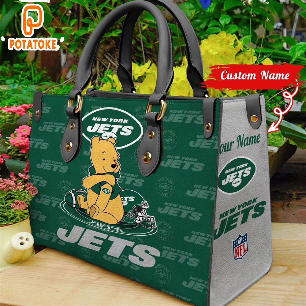 New York Jets Pooh Bear Women Leather Hand Bag