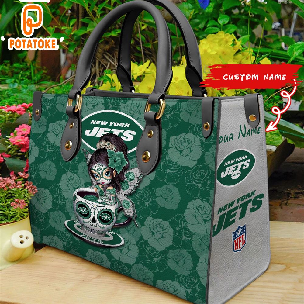 New York Jets Sugar Skull Girl Women Leather Hand Bag