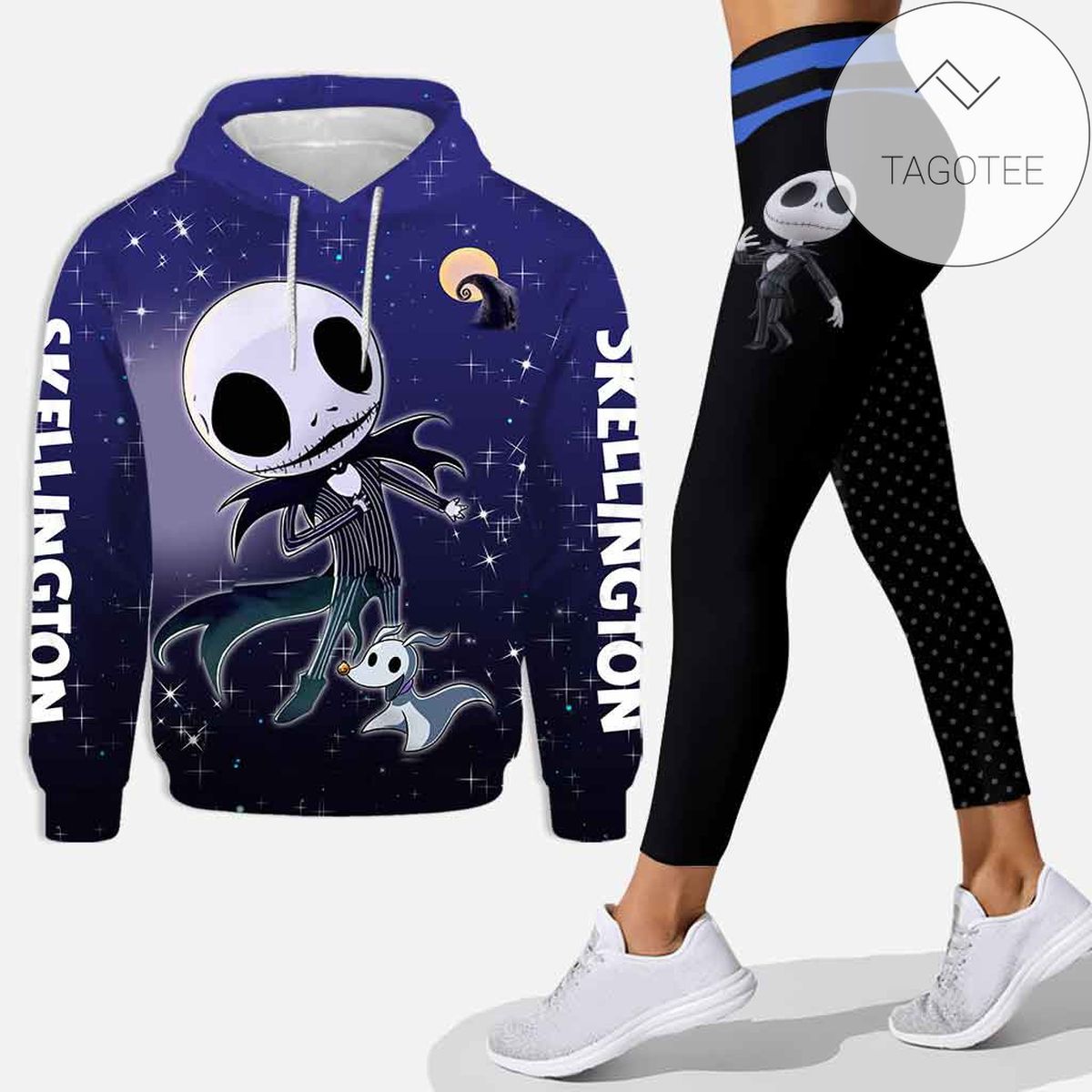 Nightmare Skellington All Over Print 3D Hoodie Leggings Blue Galaxy