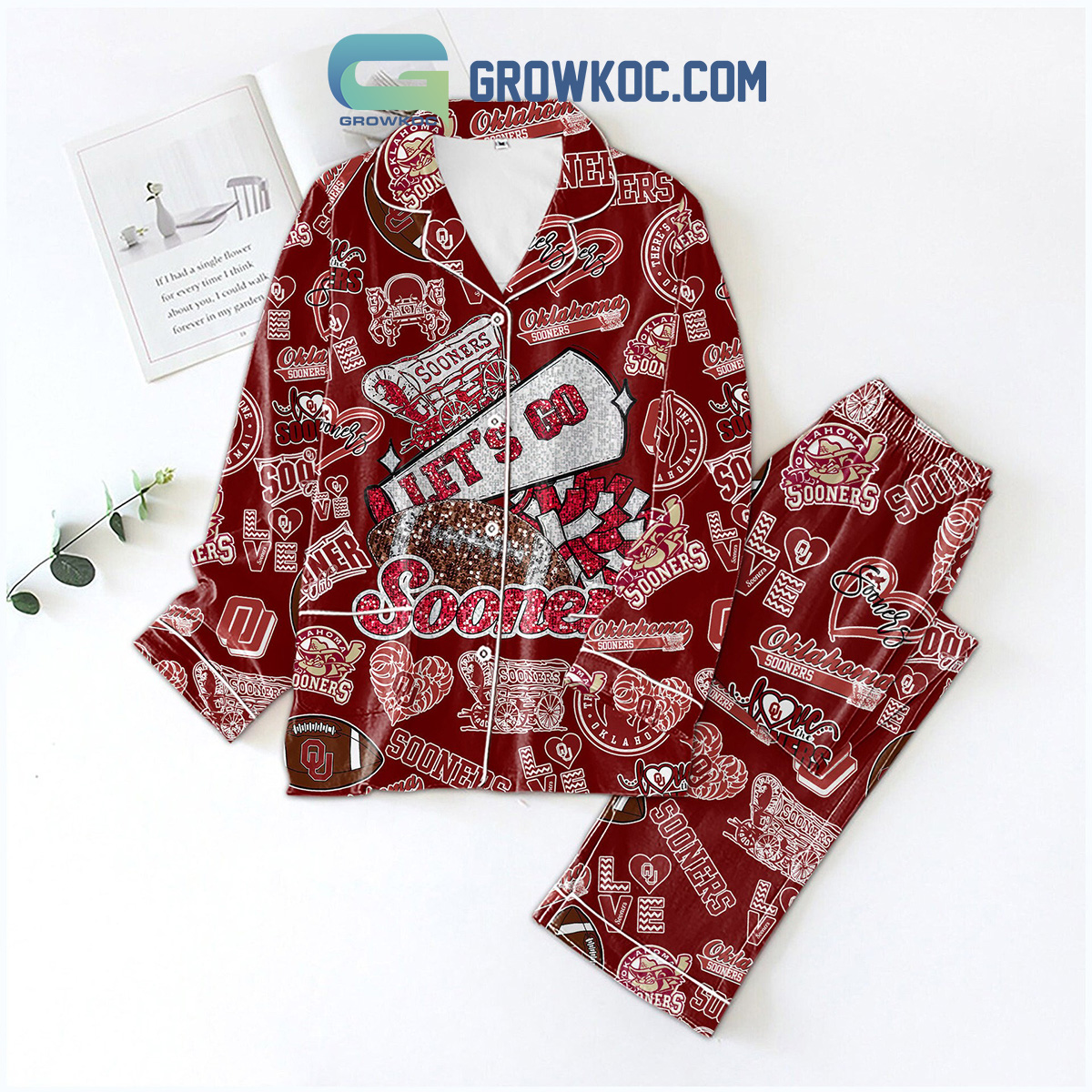 Oklahoma Sooners Lets Go Sooners Polyester Pajamas Set Red Version2B1 TVeEo