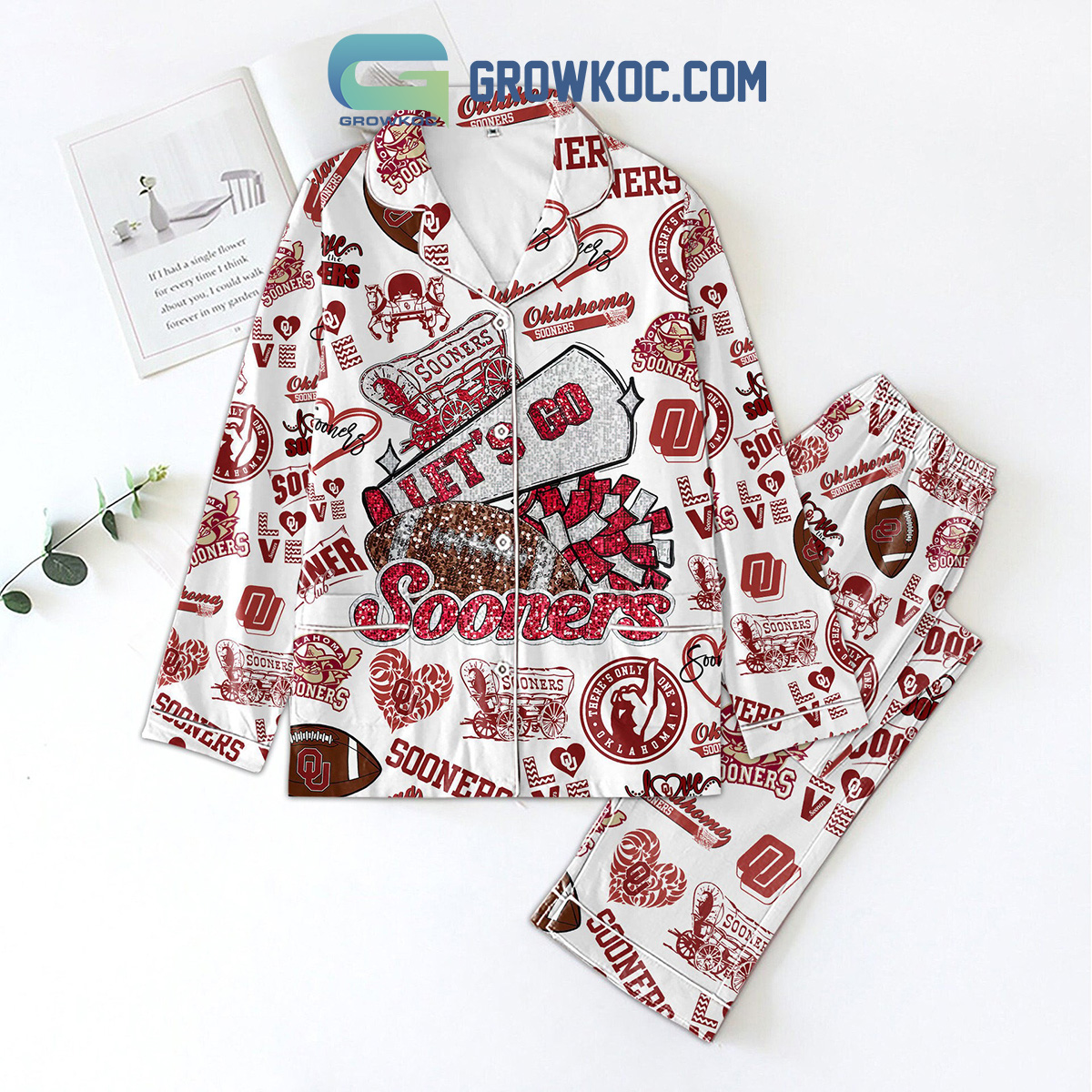 Oklahoma Sooners Lets Go Sooners White Design Polyester Pajamas Set2B1 4Pd4B