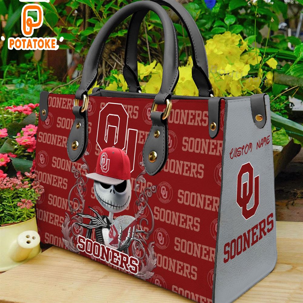 Oklahoma Sooners NCAA Jack Skellington Women Leather Hand Bag