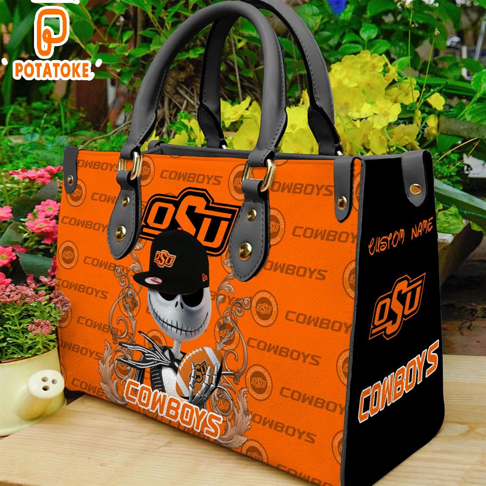 Oklahoma State Cowboys NCAA Jack Skellington Women Leather Hand Bag