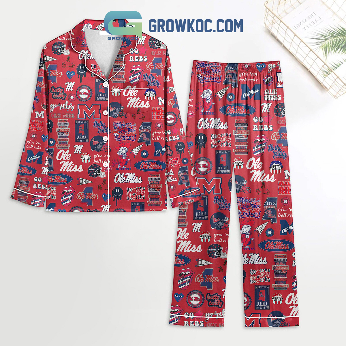 Ole Miss Rebels Hotty Toddy Red Design Polyester Pajamas Set2B1 flZhV