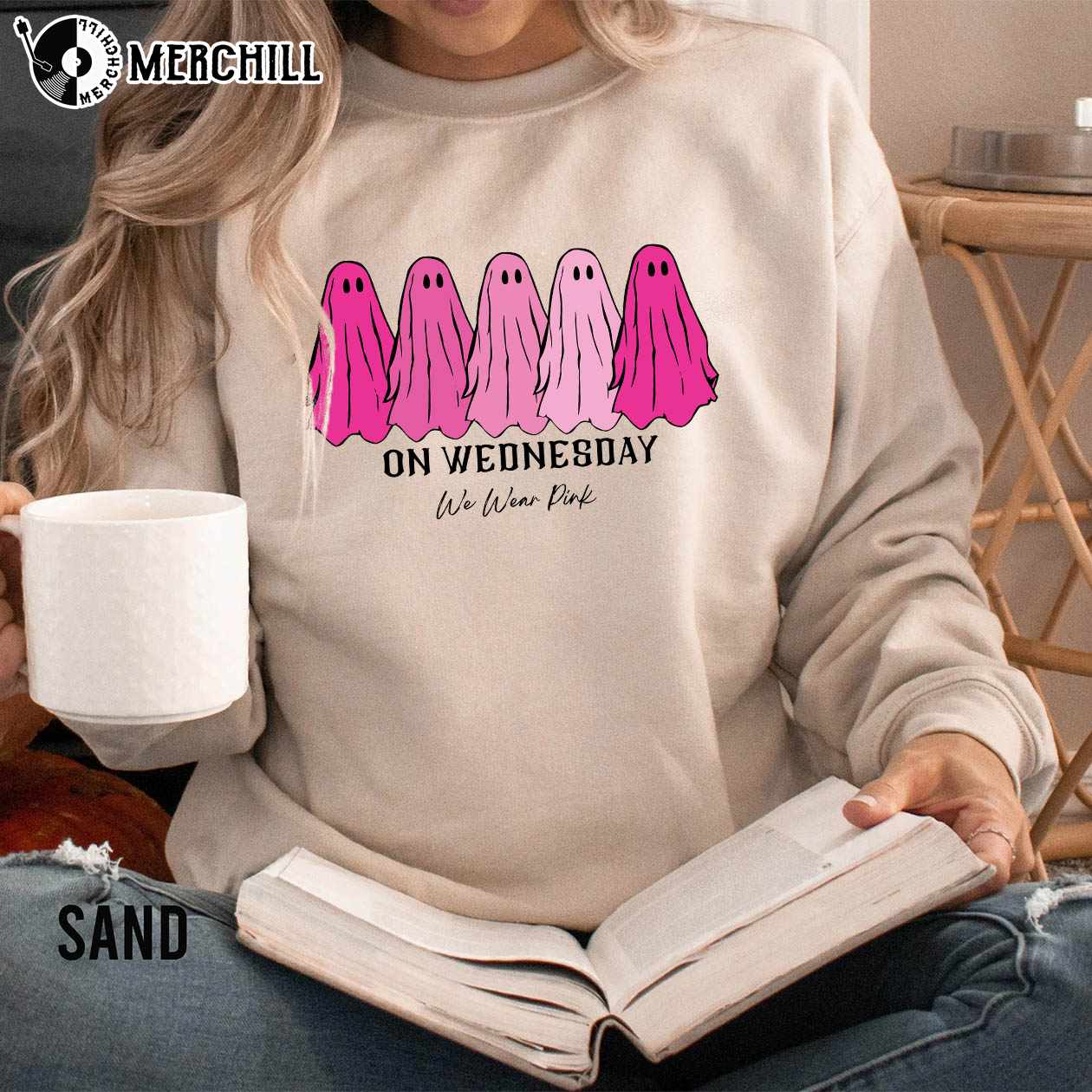 On Wednesday We Wear Pink Womens Halloween Sweatshirt