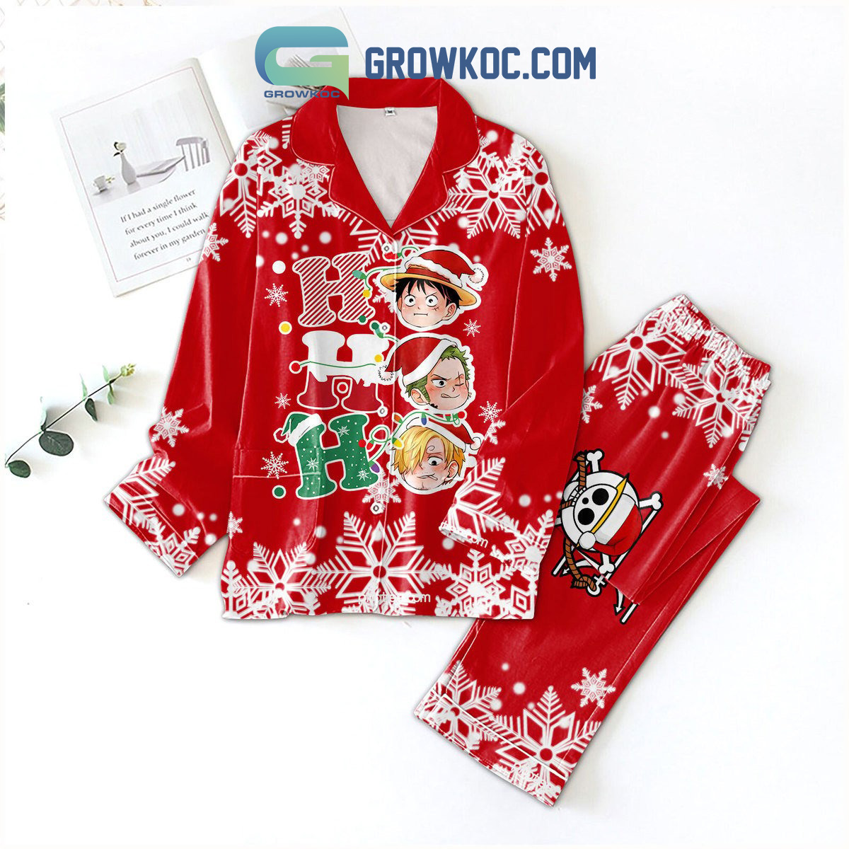 One Piece Snow Christmas Ho Ho Ho Pajamas Set2B1 XTuxd