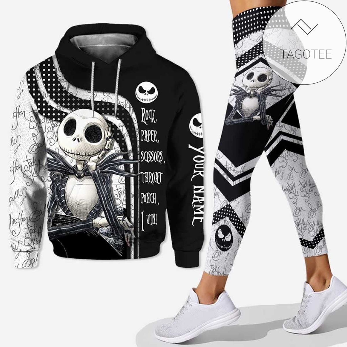 Personalized Nightmare Rock Paper Scissors Throat Punch All Over Print 3D Hoodie Leggings Black