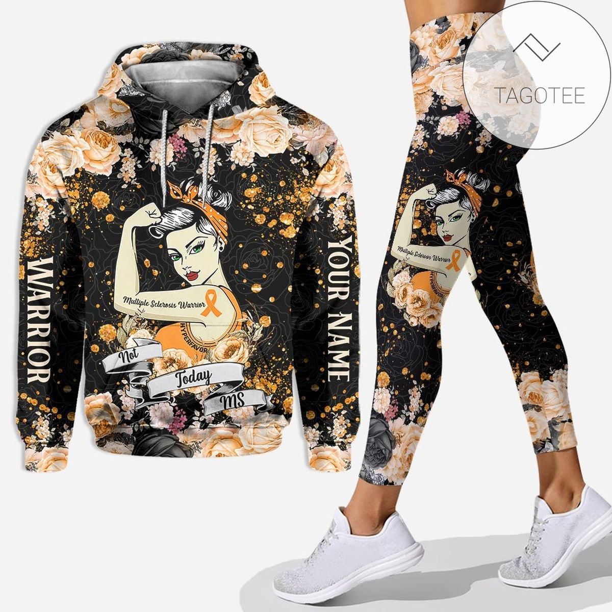 Personalized Warrior Not Today MS All Over Print 3D Rose Hoodie Leggings Black