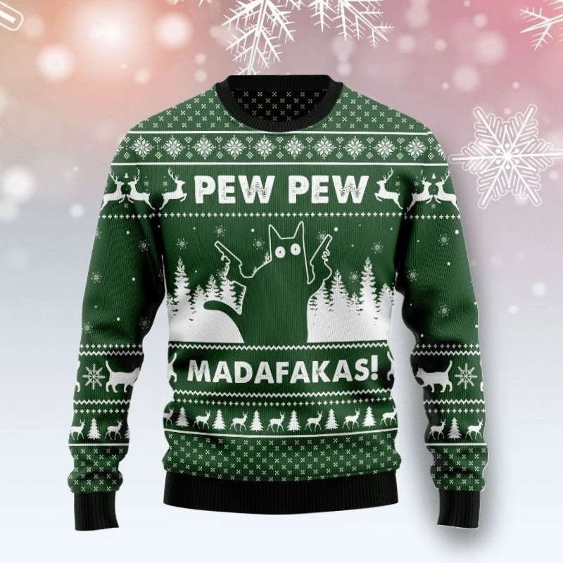 Pew Madafakas Pew Funny Black Cat Ugly Christmas Sweater