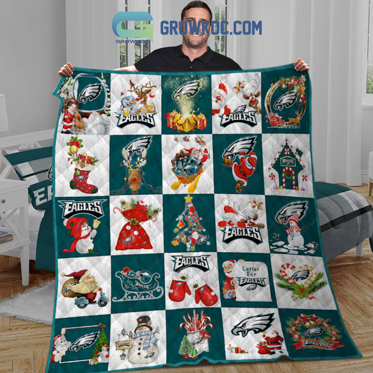 Philadelphia Eagles Christmas Funny Fleece Blanket Quilt2B1 3m1Ll