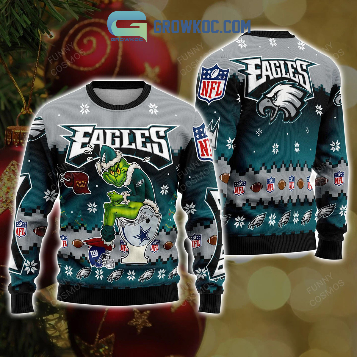 Philadelphia Eagles Grinch Toilet Redskins Cowboys NY Giants Christmas Ugly Sweater2B1 VuE9w