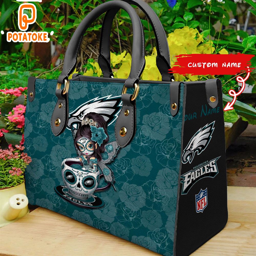 Philadelphia Eagles Sugar Skull Girl Women Leather Hand Bag