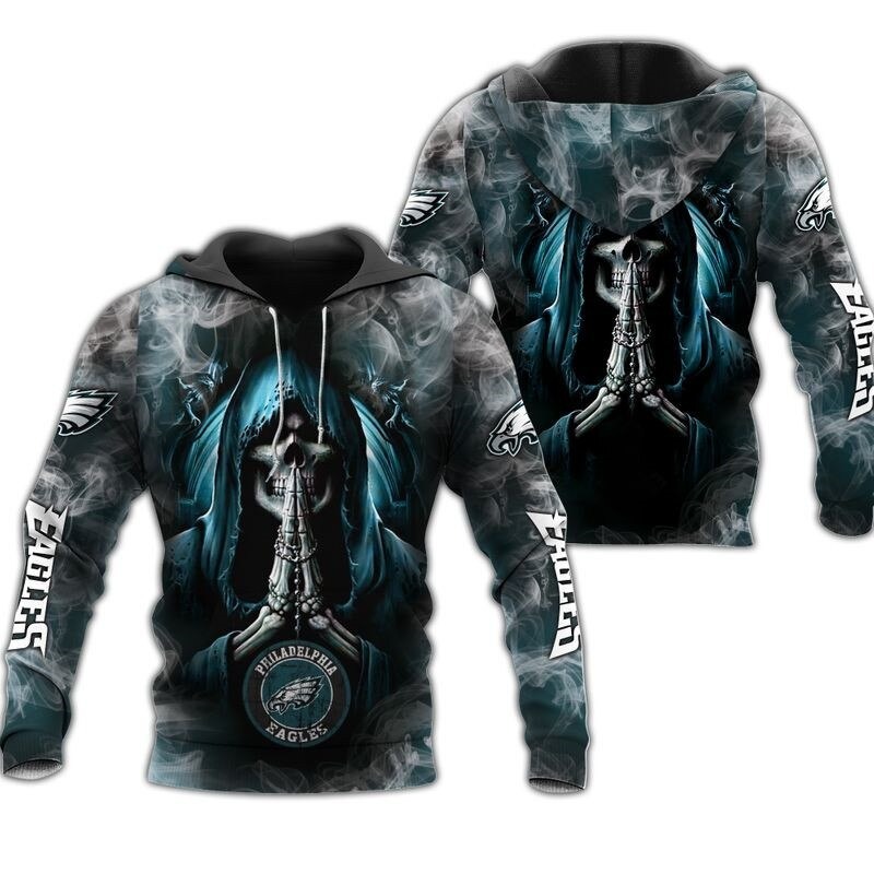 Philadelphia Eagles Zip Hoodie Death Smoke Graphic Official Nfl Merchandise 0