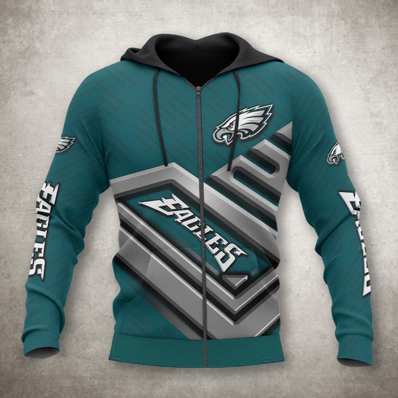 Philadelphia Eagles Zip Up Hoodie 3D No 1 Hoodie Official Nfl Merchandise 0