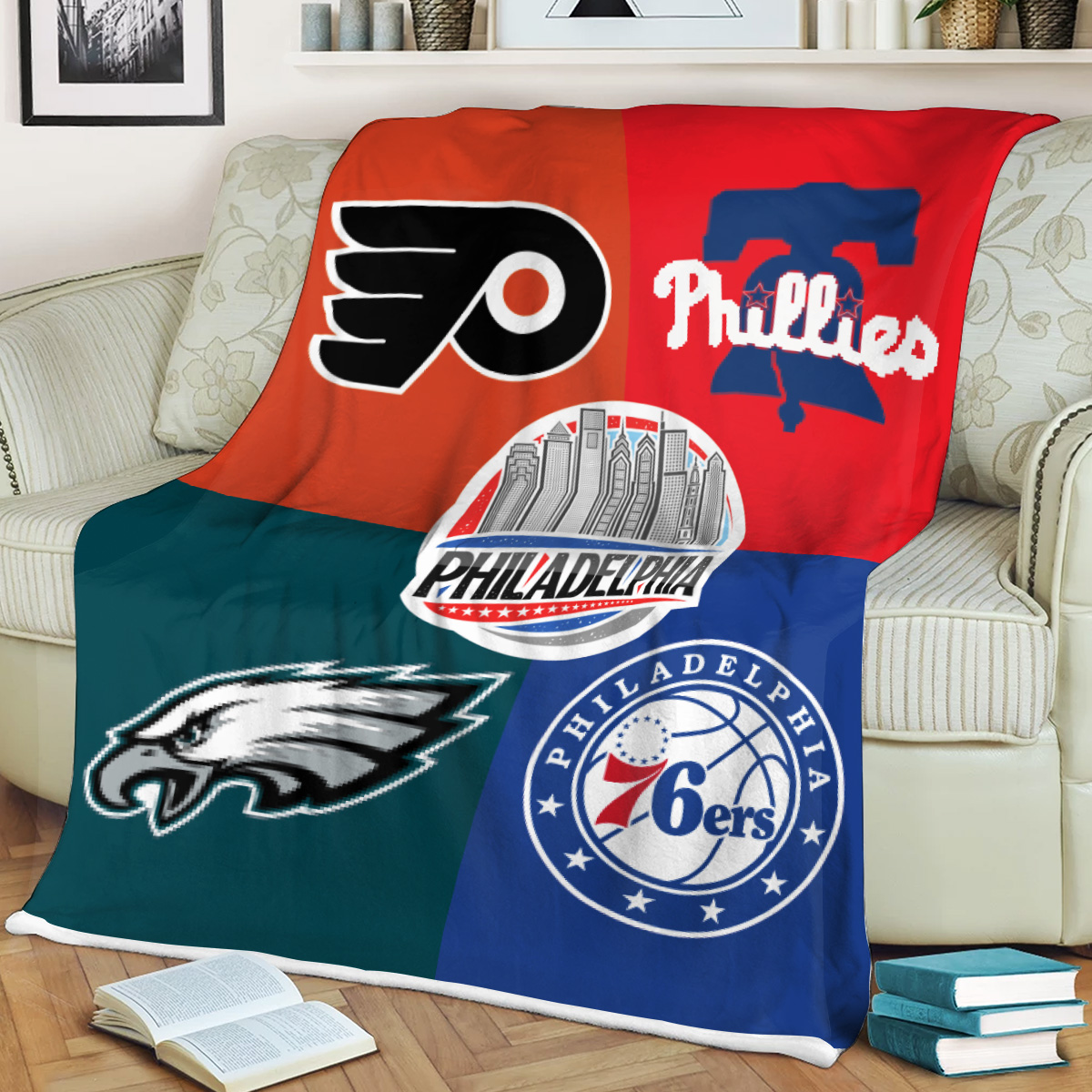 Philadelphia Flyers 76ers Phillies Eagles Team Proud Of State Fleece Blanket Quilt2B1 0lJUJ