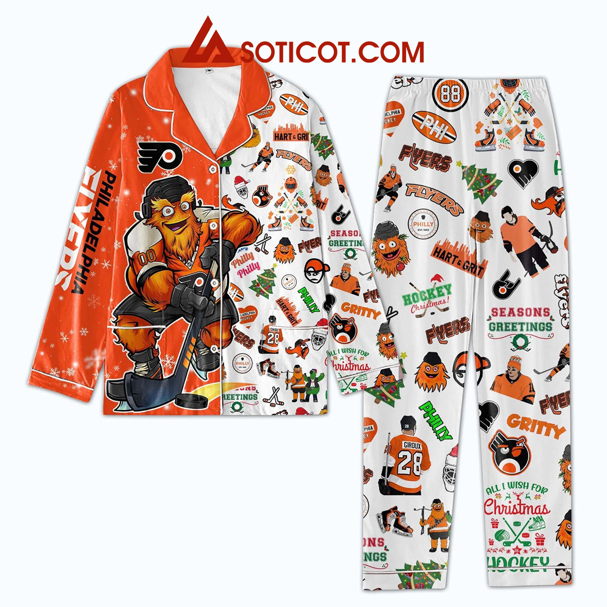 Philadelphia Flyers All I Wish For Christmas Hockey Pajamas Set2B1 pmauY