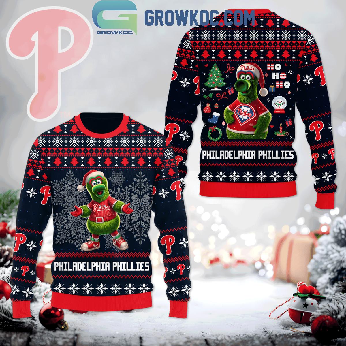 Philadelphia Phillies Phillie Phanatic Christmas Carol 2024 Ugly Sweater 1 611wG