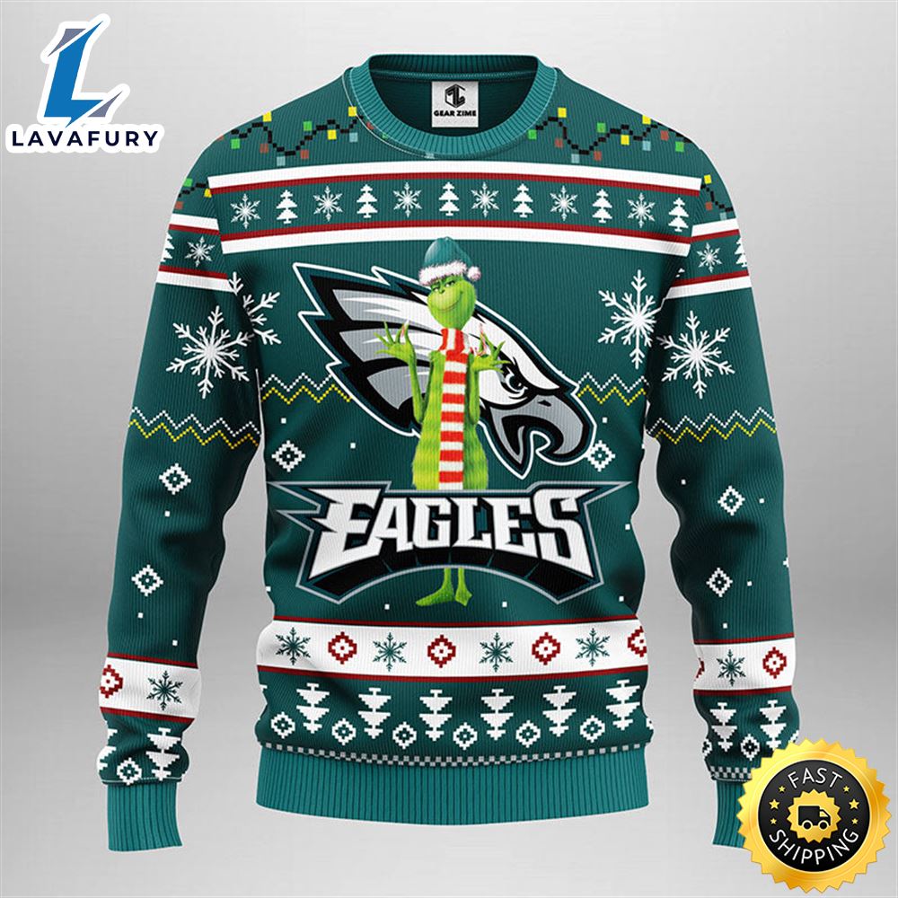 Philadelphia Eagles Funny Grinch Christmas Ugly Sweater 1 obzxnv