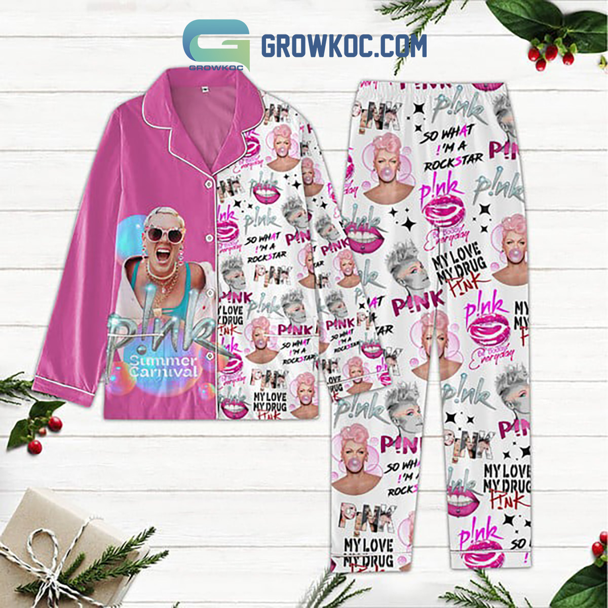 Pink Summer Carnival My Love My Drug Polyester Pajamas Set2B1 u5jQj