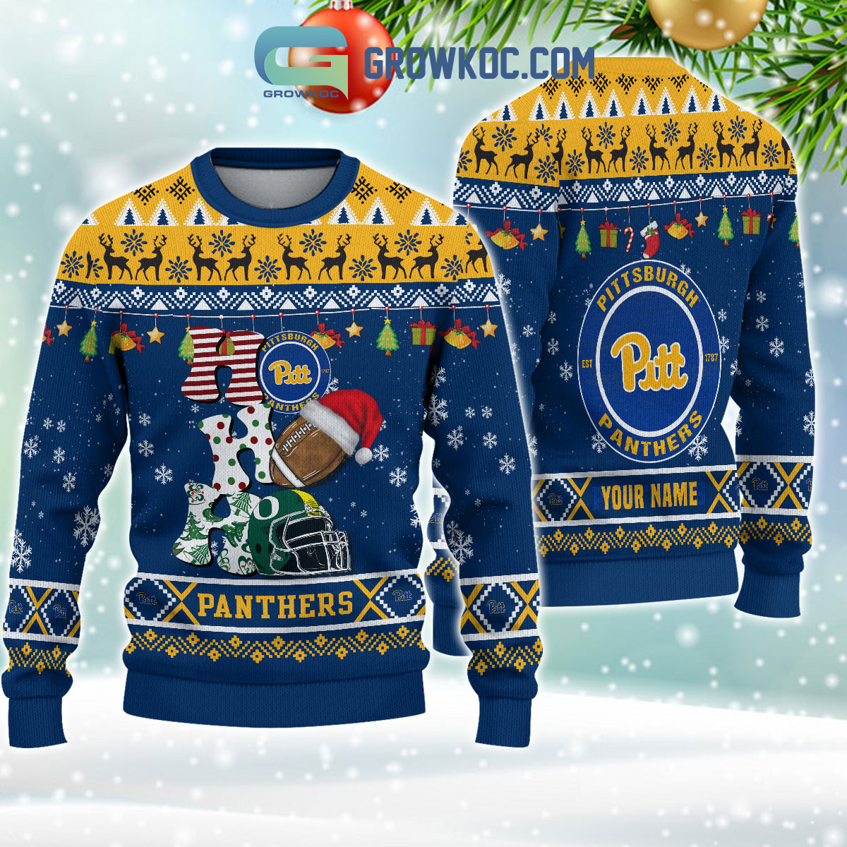 Pittsburgh Panthers NCAA Ho Ho Ho Snow Christmas Personalized Ugly Sweater2B1 LS56q