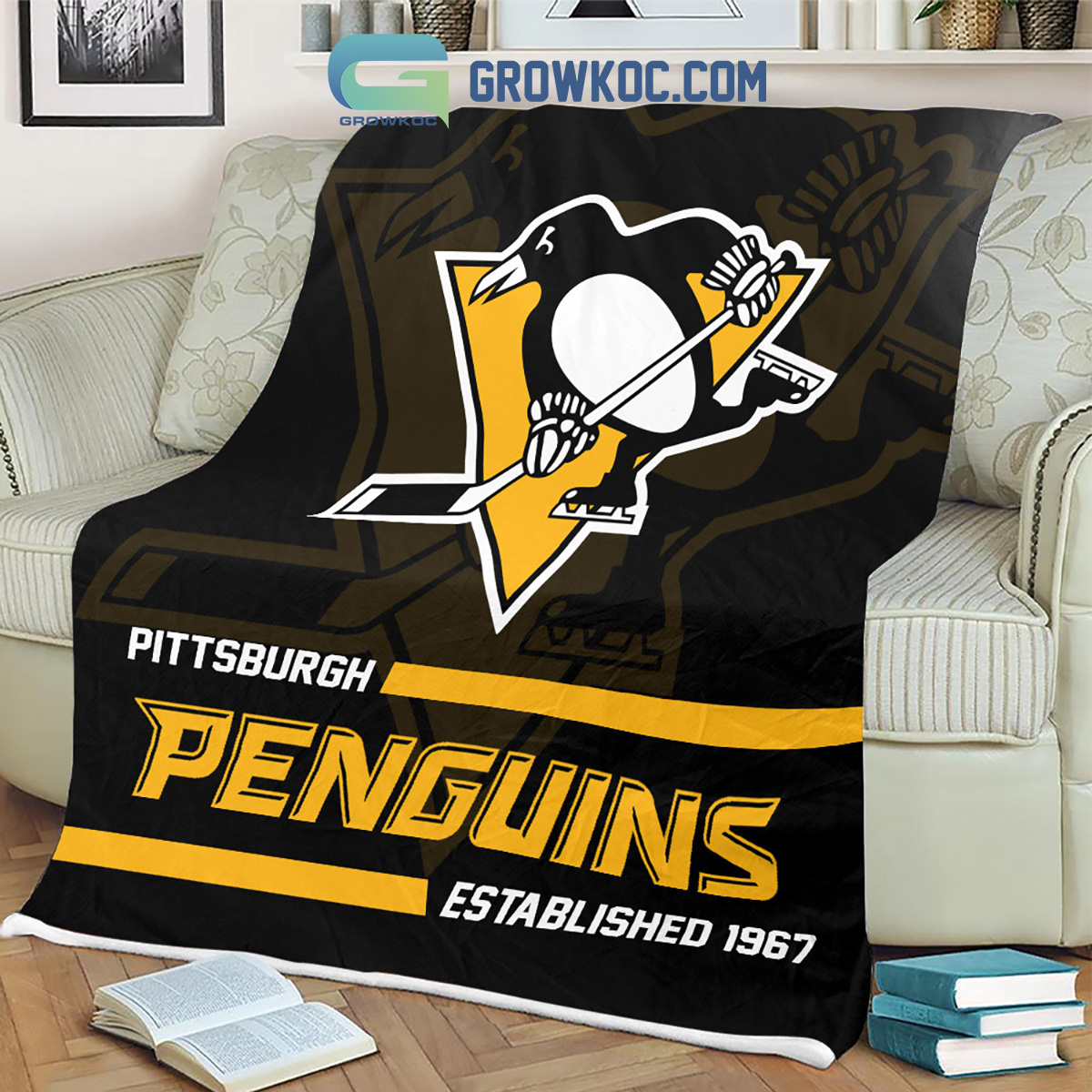 Pittsburgh Penguins Established 1967 Fleece Blanket Quilt2B1 eQIEr