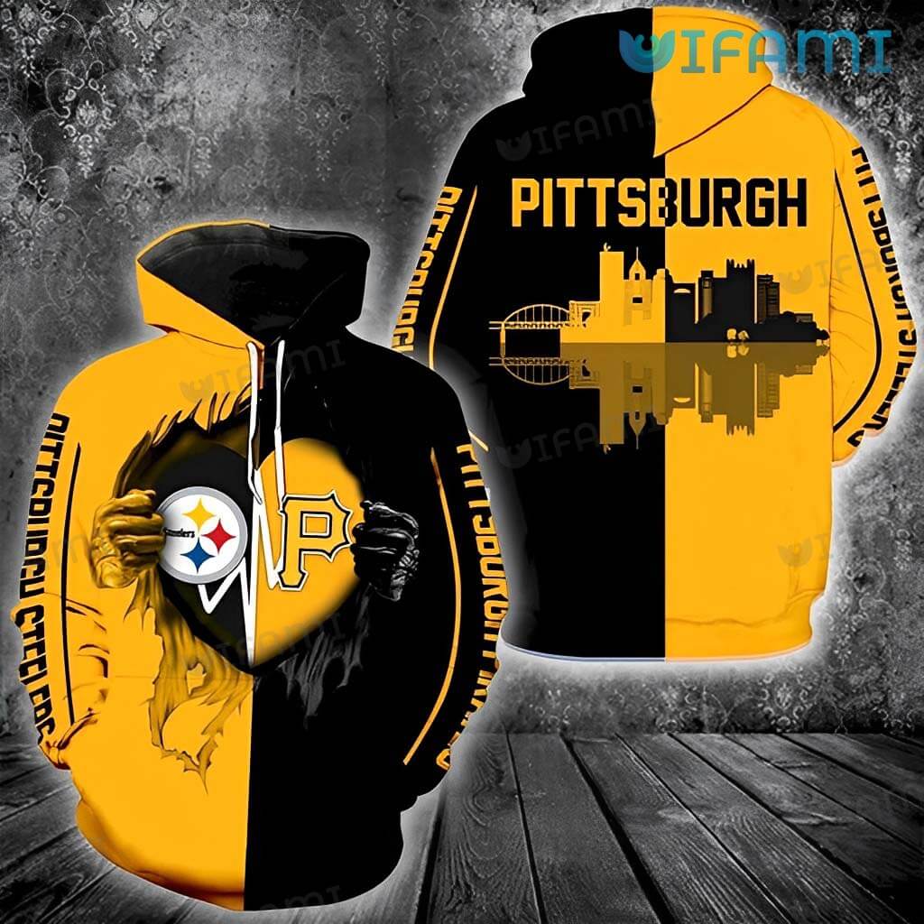 Pittsburgh Skyline Heartbeat Steelers All Over Print Hoodie 0